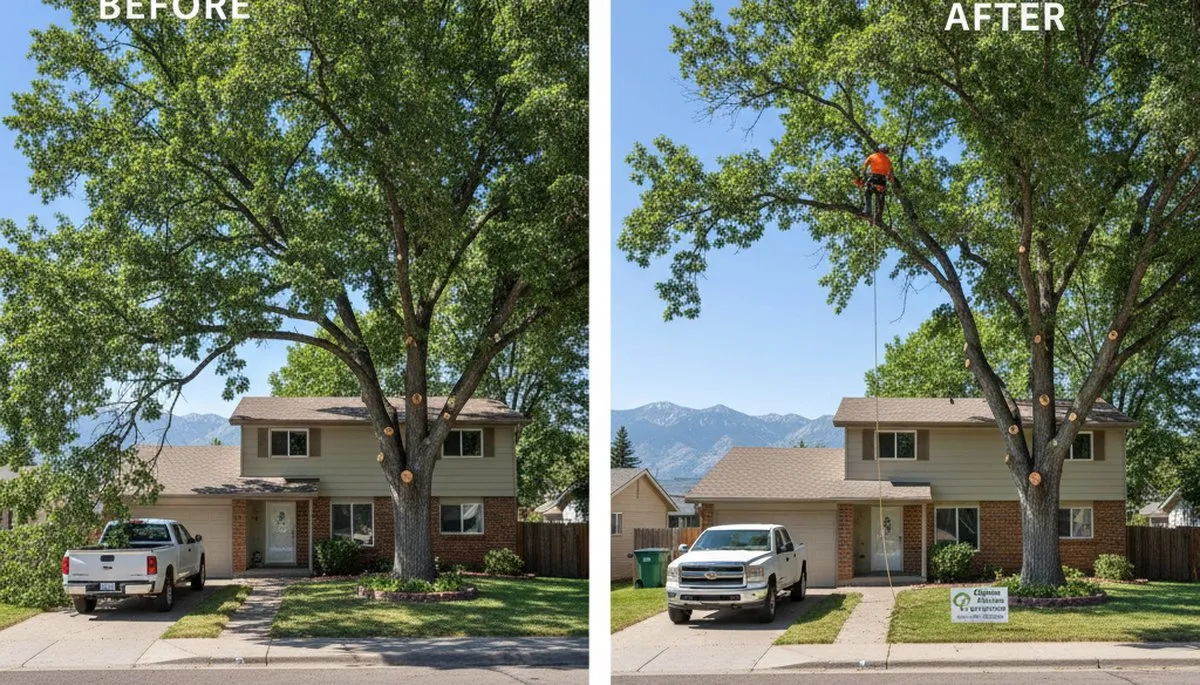 Arborist performing canopy lifting for improved clearance on residential tree in Ogden, UT