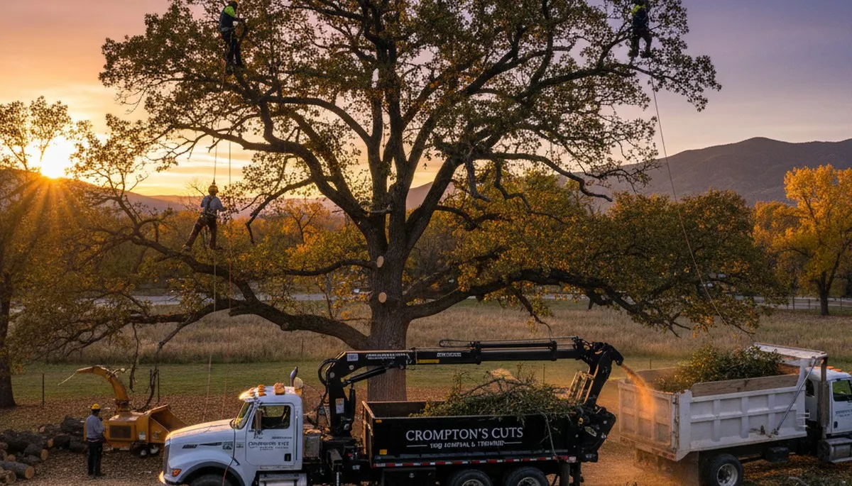 Professional tree removal service in Ogden, Utah safely cutting large oak tree